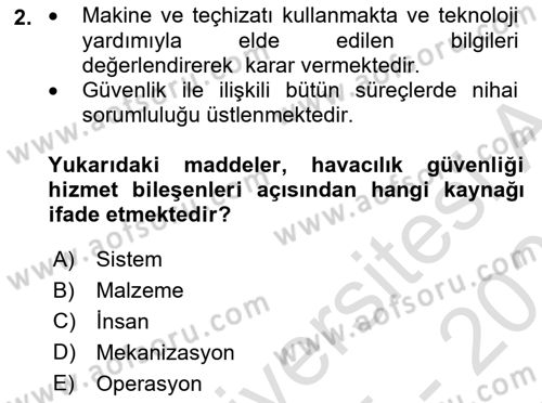 Havacılık Güvenliği Dersi 2025 - 2026 Yılı (Vize) Ara Sınav Soruları 2. Soru