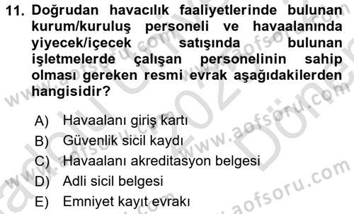 Havacılık Güvenliği Dersi 2025 - 2026 Yılı (Final) Dönem Sonu Sınav Soruları 11. Soru