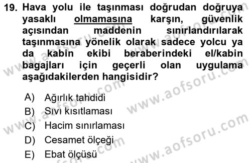 Havacılık Güvenliği Dersi 2025 - 2026 Yılı (Final) Dönem Sonu Sınav Soruları 19. Soru