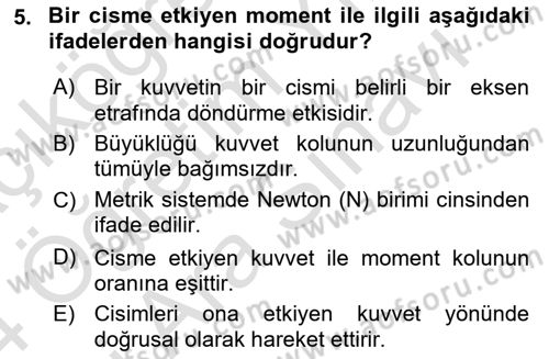 Harekat Performans Dersi 2023 - 2024 Yılı (Vize) Ara Sınav Soruları 5. Soru