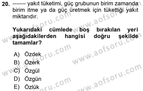Harekat Performans Dersi 2025 - 2026 Yılı (Final) Dönem Sonu Sınav Soruları 20. Soru