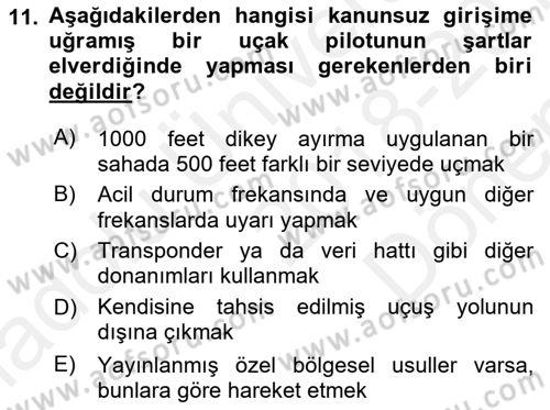 Hava Trafik Kontrol Hizmetleri Dersi 2018 - 2019 Yılı (Final) Dönem Sonu Sınav Soruları 11. Soru