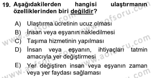 Hava Trafik Kontrol Hizmetleri Dersi 2018 - 2019 Yılı (Final) Dönem Sonu Sınav Soruları 19. Soru