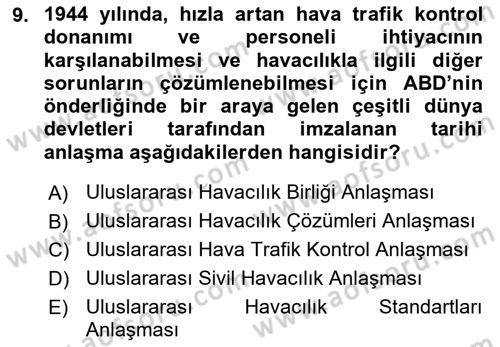Hava Trafik Kontrol Hizmetleri Dersi 2018 - 2019 Yılı Yaz Okulu Sınav Soruları 9. Soru