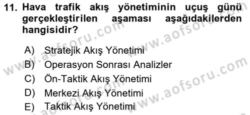 Hava Trafik Kontrol Hizmetleri Dersi Ara Sınavı Deneme Sınav Soruları 11. Soru