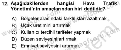Hava Trafik Kontrol Hizmetleri Dersi Ara Sınavı Deneme Sınav Soruları 12. Soru