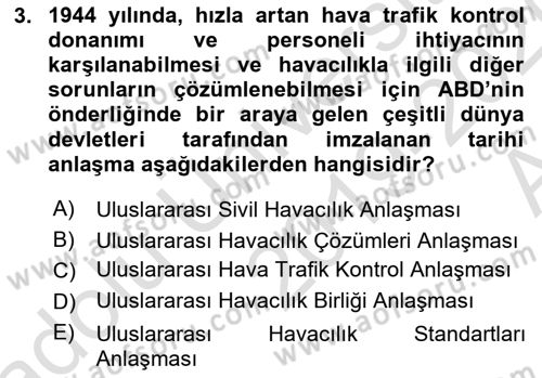 Hava Trafik Kontrol Hizmetleri Dersi Ara Sınavı Deneme Sınav Soruları 3. Soru