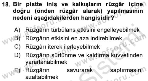 Hava Trafik Kontrol Hizmetleri Dersi 2019 - 2020 Yılı (Final) Dönem Sonu Sınav Soruları 18. Soru