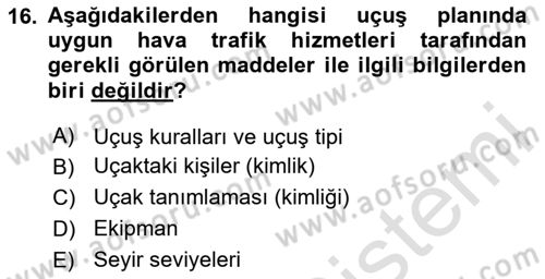 Hava Trafik Kontrol Hizmetleri Dersi 2020 - 2021 Yılı Yaz Okulu Sınav Soruları 16. Soru