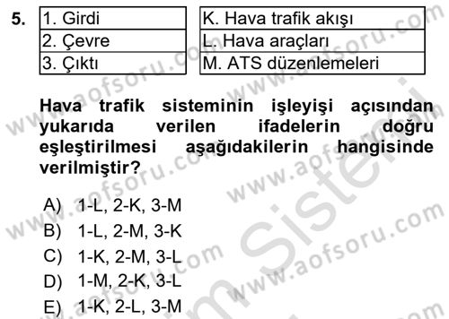 Hava Trafik Kontrol Hizmetleri Dersi Ara Sınavı Deneme Sınav Soruları 5. Soru