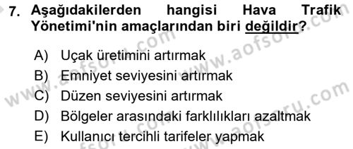 Hava Trafik Kontrol Hizmetleri Dersi 2021 - 2022 Yılı (Vize) Ara Sınavı 7. Soru