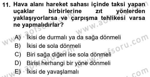 Hava Trafik Kontrol Hizmetleri Dersi 2021 - 2022 Yılı Yaz Okulu Sınavı 11. Soru