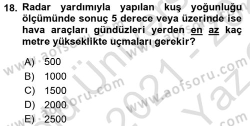 Hava Trafik Kontrol Hizmetleri Dersi 2021 - 2022 Yılı Yaz Okulu Sınavı 18. Soru