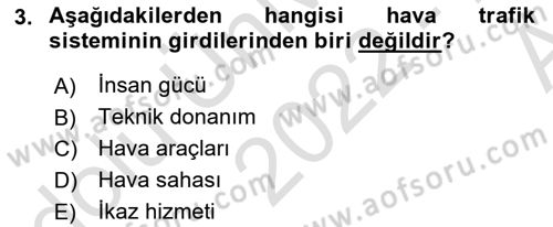 Hava Trafik Kontrol Hizmetleri Dersi 2022 - 2023 Yılı (Vize) Ara Sınavı 3. Soru