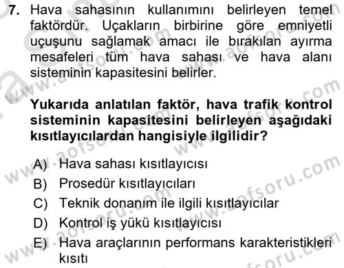 Hava Trafik Kontrol Hizmetleri Dersi 2022 - 2023 Yılı (Vize) Ara Sınavı 7. Soru