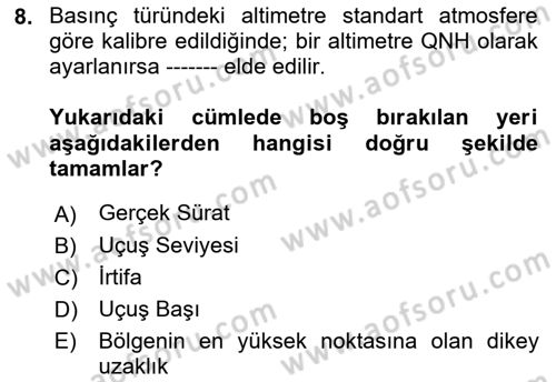 Hava Trafik Kontrol Hizmetleri Dersi 2022 - 2023 Yılı (Final) Dönem Sonu Sınavı 8. Soru