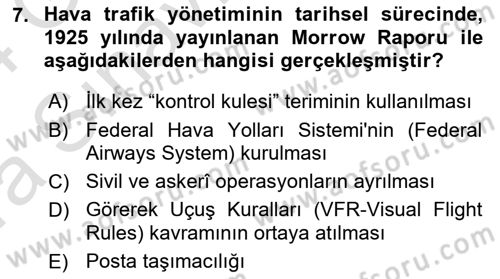 Hava Trafik Kontrol Hizmetleri Dersi Ara Sınavı Deneme Sınav Soruları 7. Soru