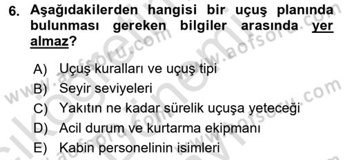 Hava Trafik Kontrol Hizmetleri Dersi 2023 - 2024 Yılı (Final) Dönem Sonu Sınav Soruları 6. Soru