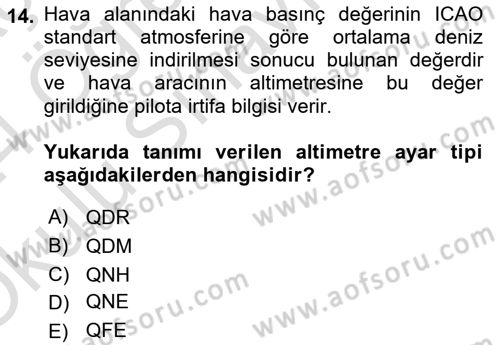 Hava Trafik Kontrol Hizmetleri Dersi 2023 - 2024 Yılı Yaz Okulu Sınav Soruları 14. Soru