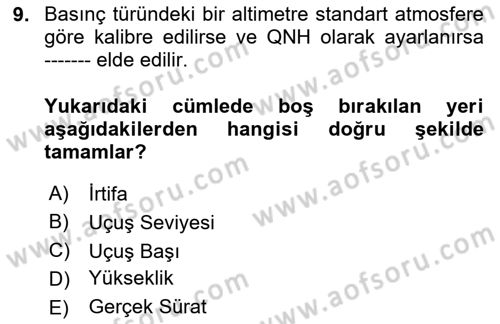Hava Trafik Kontrol Hizmetleri Dersi 2023 - 2024 Yılı Yaz Okulu Sınav Soruları 9. Soru