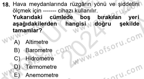 Hava Trafik Kontrol Hizmetleri Dersi Ara Sınavı Deneme Sınav Soruları 18. Soru