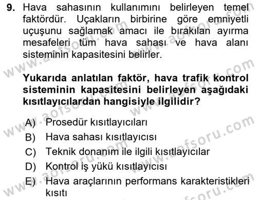 Hava Trafik Kontrol Hizmetleri Dersi Ara Sınavı Deneme Sınav Soruları 9. Soru
