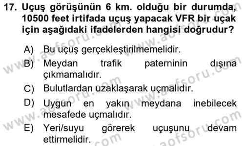 Hava Trafik Kontrol Hizmetleri Dersi 2024 - 2025 Yılı (Final) Dönem Sonu Sınav Soruları 17. Soru