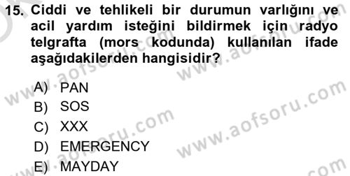 Hava Trafik Kontrol Hizmetleri Dersi 2024 - 2025 Yılı Yaz Okulu Sınav Soruları 15. Soru