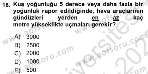Hava Trafik Kontrol Hizmetleri Dersi 2024 - 2025 Yılı Yaz Okulu Sınav Soruları 18. Soru