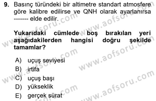 Hava Trafik Kontrol Hizmetleri Dersi 2024 - 2025 Yılı Yaz Okulu Sınav Soruları 9. Soru