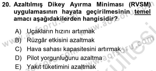 Hava Trafik Kontrol Hizmetleri Dersi 2025 - 2026 Yılı (Vize) Ara Sınav Soruları 20. Soru