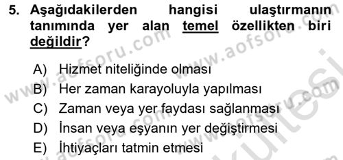 Hava Trafik Kontrol Hizmetleri Dersi 2025 - 2026 Yılı (Vize) Ara Sınav Soruları 5. Soru