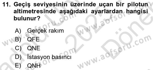 Hava Trafik Kontrol Hizmetleri Dersi 2025 - 2026 Yılı (Final) Dönem Sonu Sınav Soruları 11. Soru