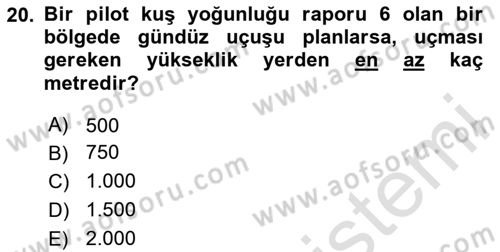Hava Trafik Kontrol Hizmetleri Dersi 2025 - 2026 Yılı (Final) Dönem Sonu Sınav Soruları 20. Soru