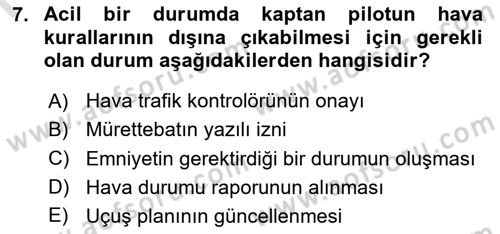 Hava Trafik Kontrol Hizmetleri Dersi 2025 - 2026 Yılı (Final) Dönem Sonu Sınav Soruları 7. Soru