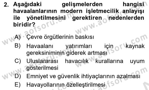 Havaalanı Yönetimi Dersi Ara Sınavı Deneme Sınav Soruları 2. Soru