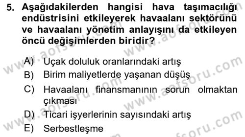 Havaalanı Yönetimi Dersi Ara Sınavı Deneme Sınav Soruları 5. Soru