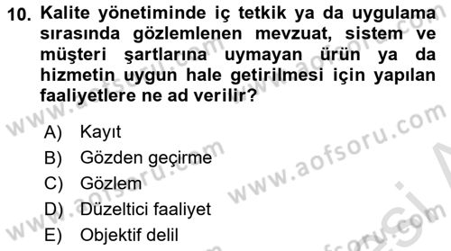 Havaalanı Yönetimi Dersi 2019 - 2020 Yılı (Final) Dönem Sonu Sınavı 10. Soru