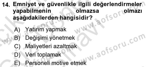 Havaalanı Yönetimi Dersi 2019 - 2020 Yılı (Final) Dönem Sonu Sınavı 14. Soru