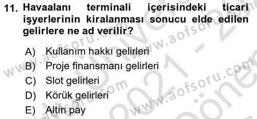 Havaalanı Yönetimi Dersi 2021 - 2022 Yılı (Final) Dönem Sonu Sınav Soruları 11. Soru