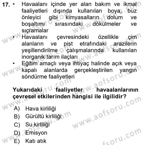 Havaalanı Yönetimi Dersi 2022 - 2023 Yılı (Final) Dönem Sonu Sınav Soruları 17. Soru