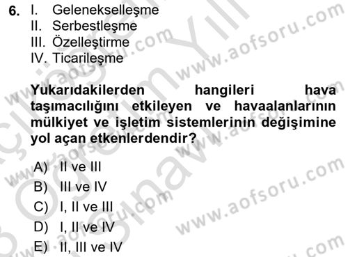 Havaalanı Yönetimi Dersi 2022 - 2023 Yılı Yaz Okulu Sınav Soruları 6. Soru