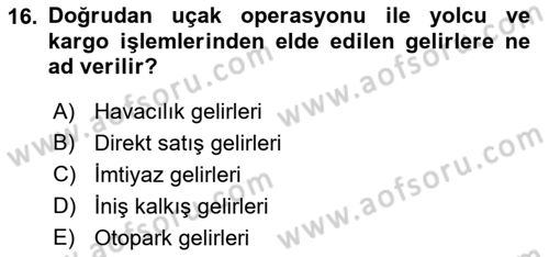 Havaalanı Yönetimi Dersi 2023 - 2024 Yılı (Vize) Ara Sınav Soruları 16. Soru