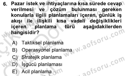 Havaalanı Yönetimi Dersi 2023 - 2024 Yılı (Vize) Ara Sınav Soruları 6. Soru