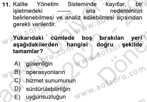 Havaalanı Yönetimi Dersi 2023 - 2024 Yılı (Final) Dönem Sonu Sınav Soruları 11. Soru