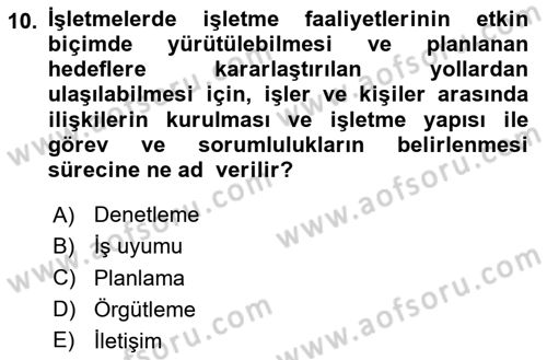 Havaalanı Yönetimi Dersi Ara Sınavı Deneme Sınav Soruları 10. Soru
