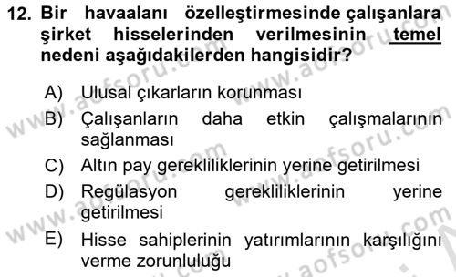 Havaalanı Yönetimi Dersi 2024 - 2025 Yılı (Vize) Ara Sınav Soruları 12. Soru