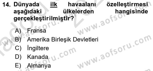 Havaalanı Yönetimi Dersi Ara Sınavı Deneme Sınav Soruları 14. Soru