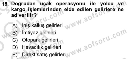 Havaalanı Yönetimi Dersi Ara Sınavı Deneme Sınav Soruları 18. Soru