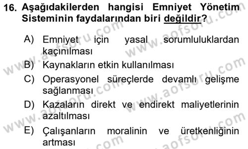 Havaalanı Yönetimi Dersi 2024 - 2025 Yılı (Final) Dönem Sonu Sınav Soruları 16. Soru